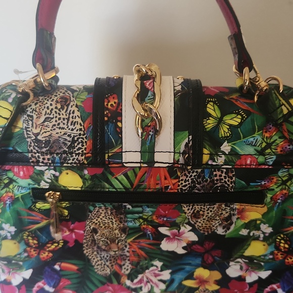 ALDO Cheetah Flower Print Leather Small Satchel OR Crossover Bag - Picture 8 of 10